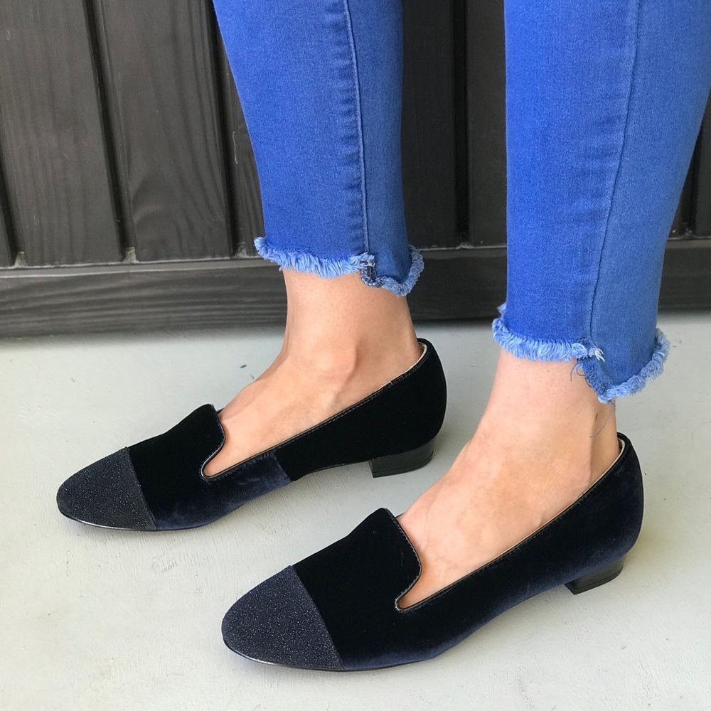 Navy Glimmer CapToe Plush Velvet Espadrille Loafer - Picture 6 of 7